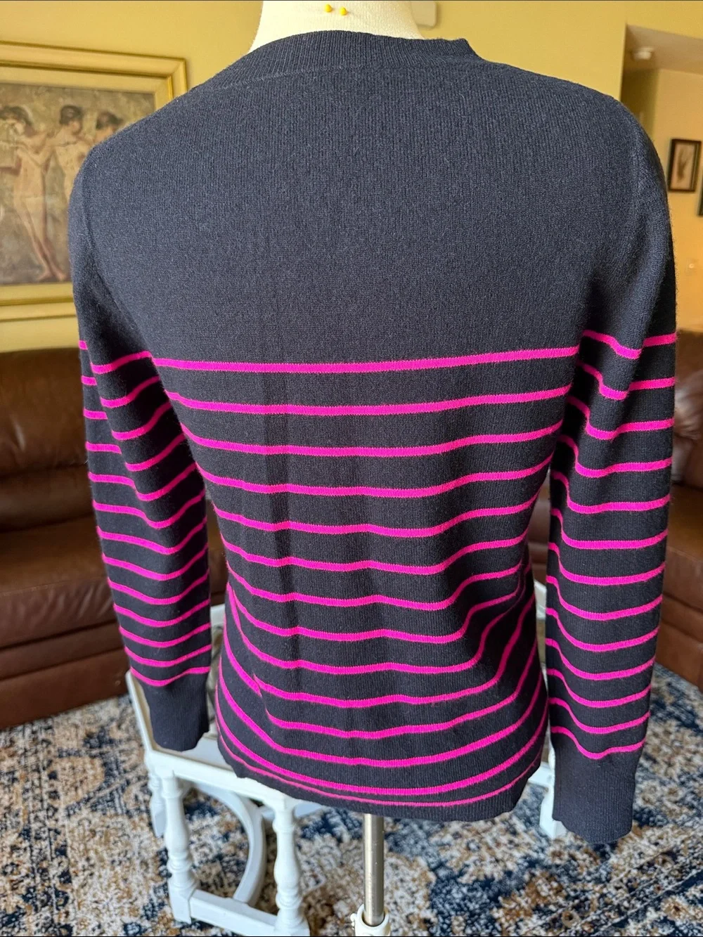 J. Crew Cashmere Crewneck Striped Sweater in Navy and Pink